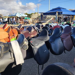 Leather saddles at the Partanna Livestock Fair